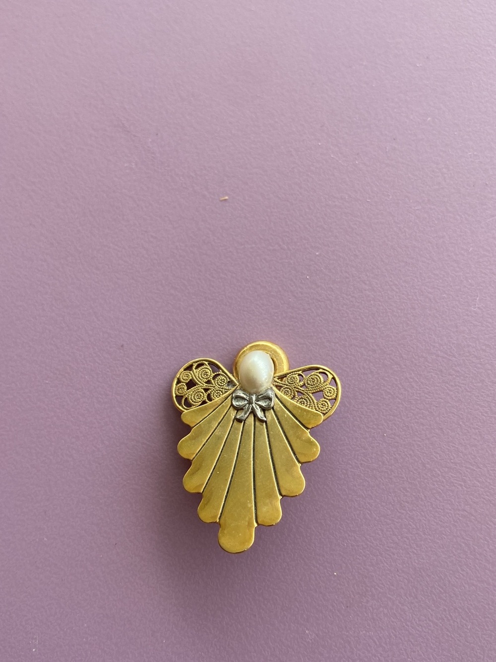 Gold Angel Pin Brooch with Pearl Accent